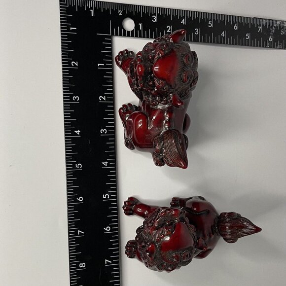 Vintage Foo Dog Pair Red Resin Asian Guardian Lion Figurines 4 in long each - Picture 15 of 16